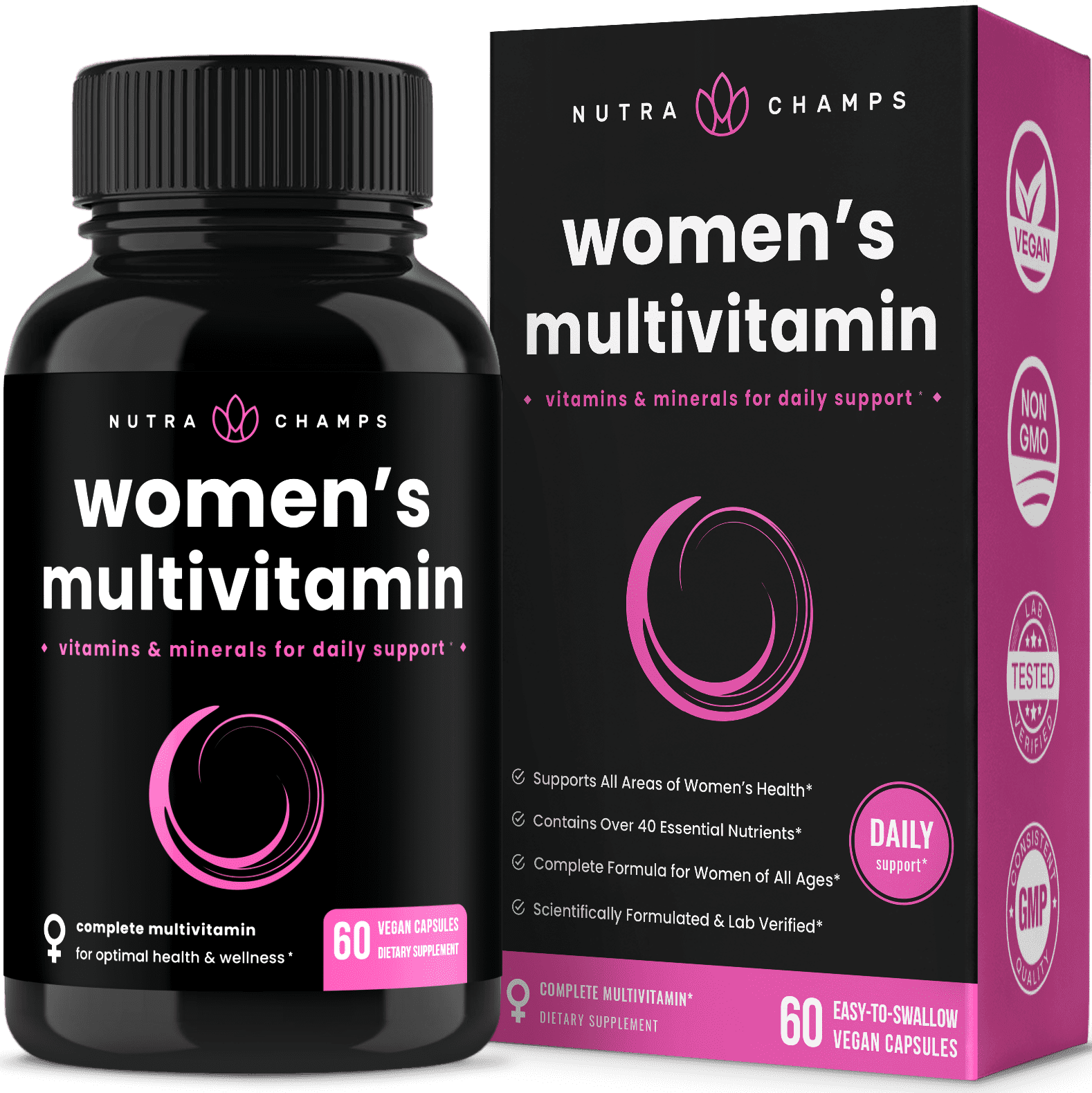 NutraChamps Women's Daily Multivitamin Supplement Vegan Capsules with