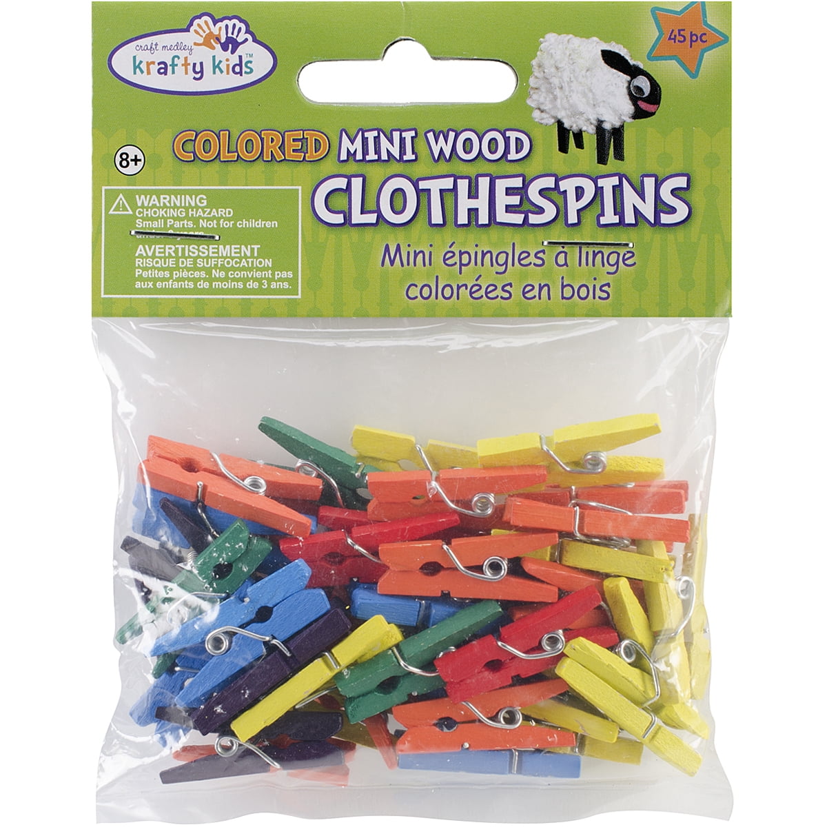 Mini Wood ClothespinsColored 1" 45/Pkg