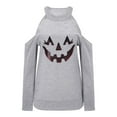 thumbnail image 5 of Fiaer,Cold Shoulder Halloween Tops for Women Trendy Holes Halter Tshirts Casual Loose Long Sleeve Plus Size T-Shrits Grey M, 5 of 7