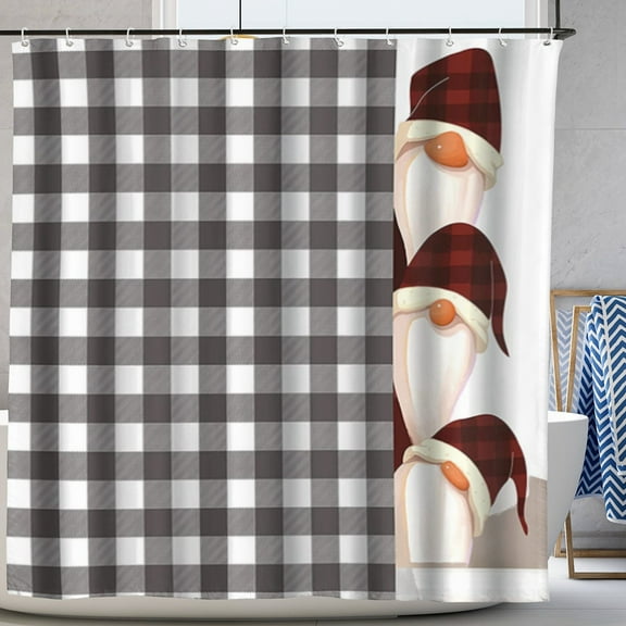 Farmhouse Plaid Shower Curtains for Bathroom Grey and White Fabric Checked Cloth Bathroom Curtain Sets with Hooks 72X72 in