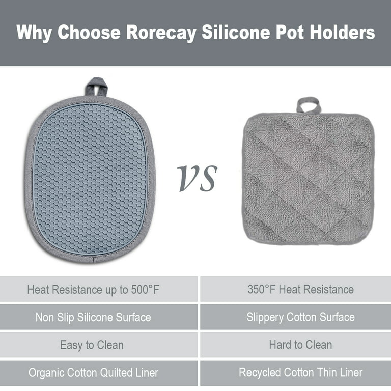 Pot Holders for Kitchen: RORECAY Silicone Pot Holders Oven Hot Pads with  Pockets Non Slip Grip Large Potholders for Kitchens, Gray