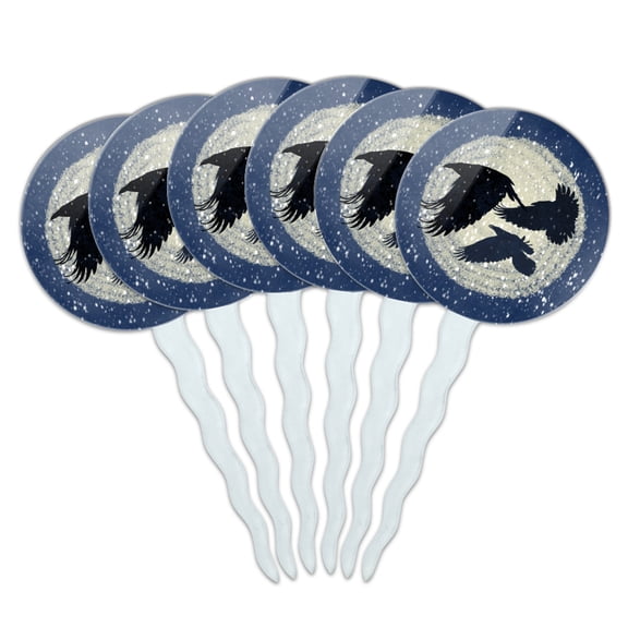 Ravens Flying Through Snow Cupcake Picks Toppers Decoration Set of 6