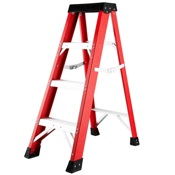 CQSXDA 41" Fiberglass Step Ladder, 500 lb Capacity, Non-Conductive Insulated Ladder with Non-Slip Feet, Red