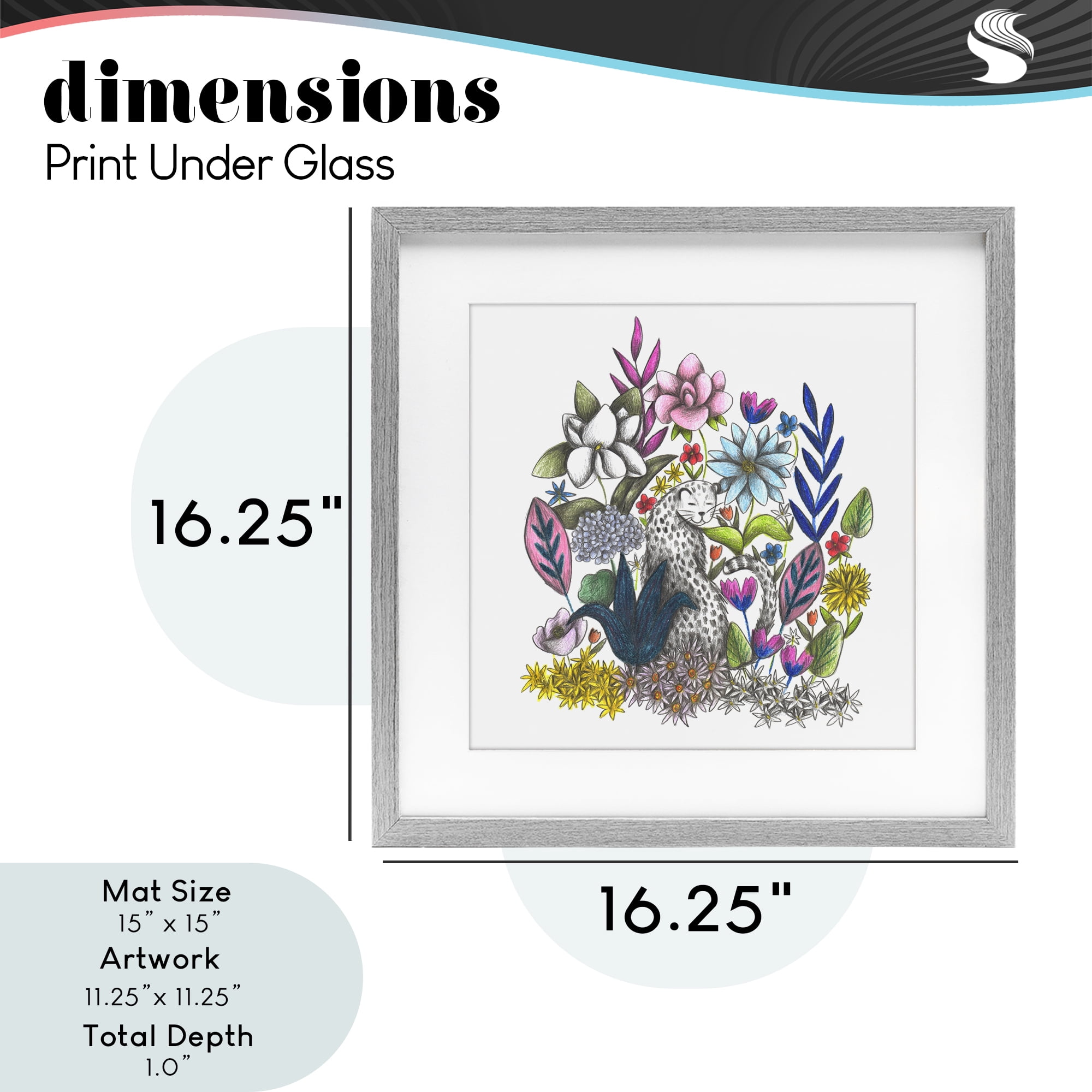 Leopard in Midst of Flowers Gray Framed Print Under Glass, design by Cecilia Battaini