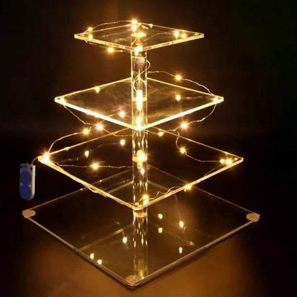 Soporte para cupcakes de acrílico con luces LED, torre de postres para Luz Colcomx Soporte para magdalenas