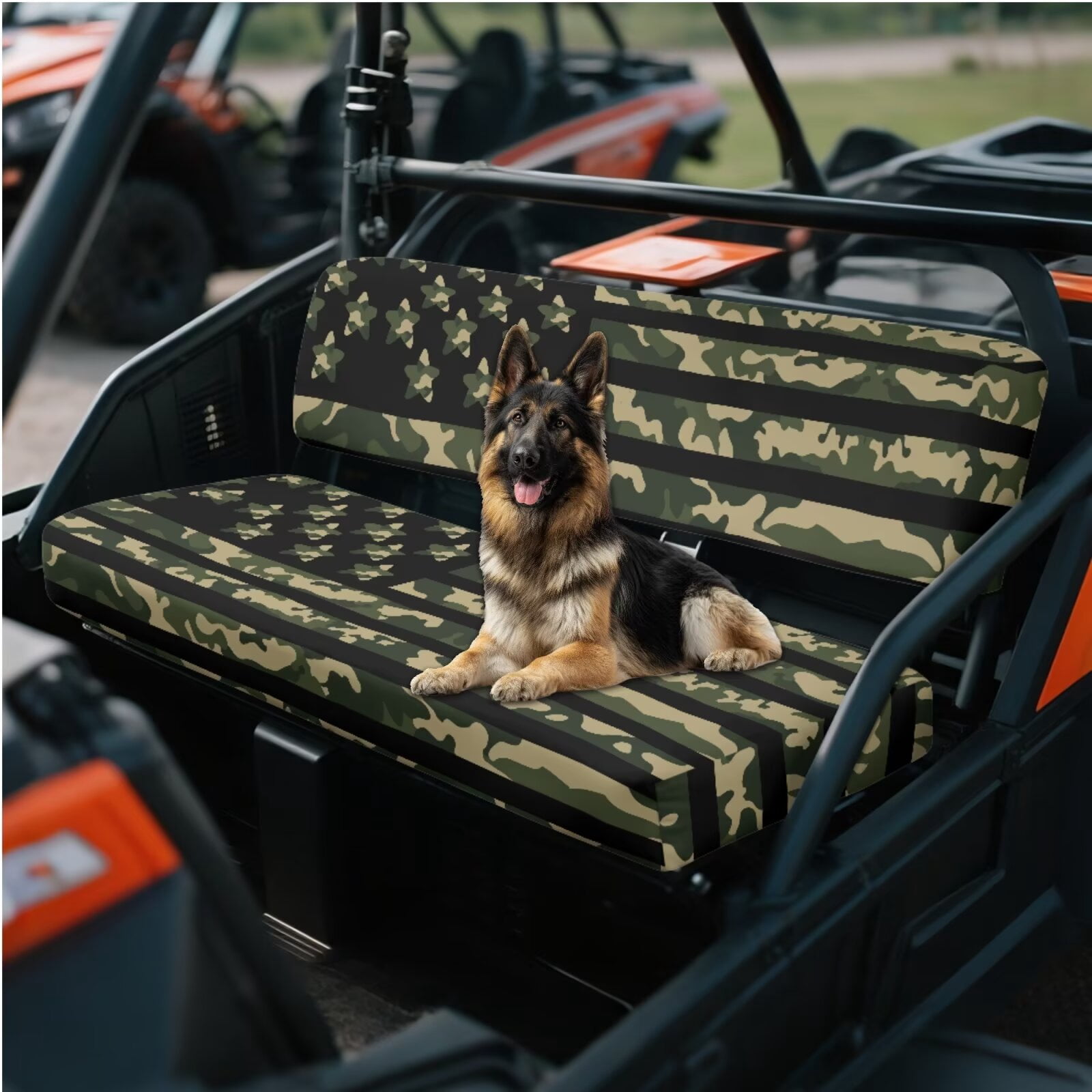 Binienty American Flag Green Camo UTV Bench Seat Covers Compatible With Kawasaki Mule 300 3010 3020 4000 4010 2001-2023 2025, Breathable Non-Slip Polyester UTV Seat Cover Set