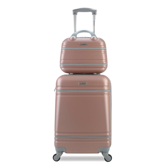 AMKA - Varsity Hardside Carry-On and Weekend Bag Luggage Set with Spinner Wheels, 2-Piece Travel Luggage, (20-Inch and 12-Inch) Rose Gold/Grey