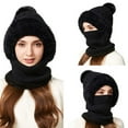 thumbnail image 5 of IDALL 3 in 1 Beanie Hat for Women, Womens Winter, Cold Knitted Hats Wind Resistant Hooded Scarf, Thick Plush-Lined Black 1 One Size, 5 of 6