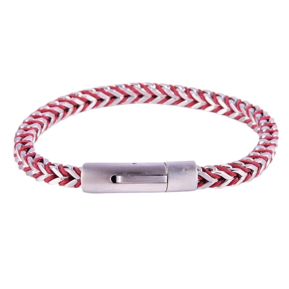 Red and Silver Tone Woven Franco Chain Bracelet for Men