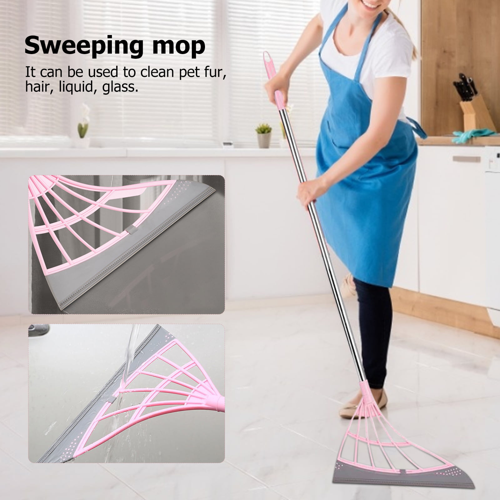 Multi-Purpose Floor Squeegee 3-section Wet Room Tile Floor Wiper mop w/ scraper 