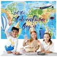 thumbnail image 5 of Fondo de fotografía con mapa del mundo con temática de viajes de Adventure Awaits, que comience la aventura, pancarta de decoración para fiestas de graduación, cumpleaños y baby shower, 5 of 5