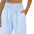 thumbnail image 3 of Karight Womens Gingham Print High Waisted Wide Leg Capri Pants Smocked Waist Ruffle Hem Pocketed Pants, 3 of 4
