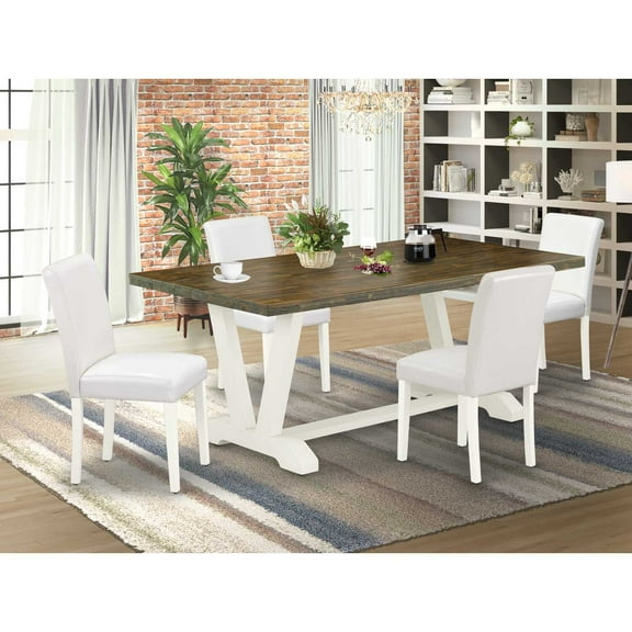 East West Furniture V-Style 5-piece Dining Room Table Set in Linen White