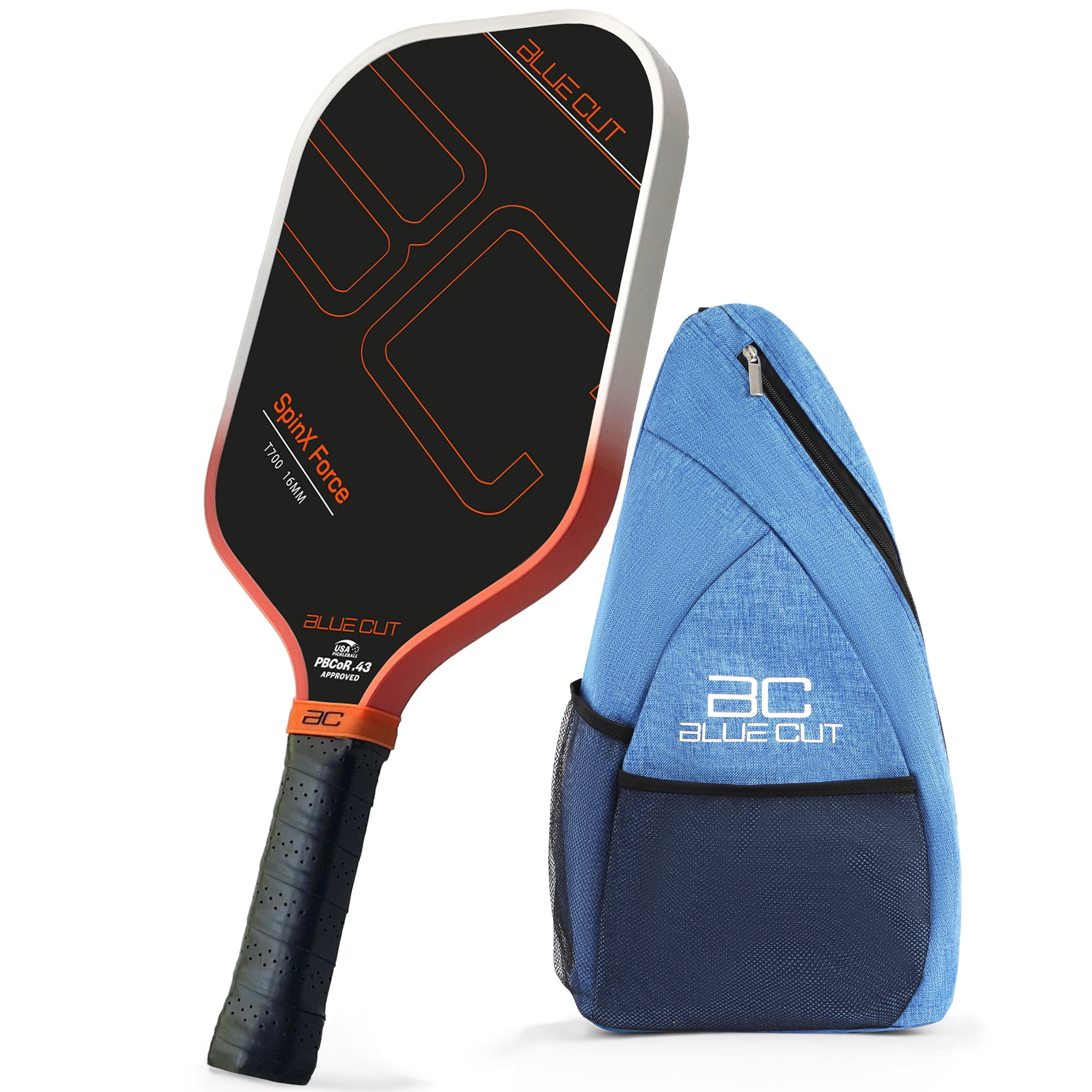 Blue Cut Pickleball Paddle – USAPA Approved Pickleball Paddles Racket with T700 Carbon Fiber, 16mm Honeycomb Core, Spin Surface, Pro Power Speed & Control – Includes Carry Bag