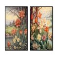 thumbnail image 2 of Designart "Illustration Rétro Tulipes Rouges en Fleurs III" Art Mural Encadré Fleurs Sauvages Ensemble de 2 - Art Mural Encadré Traditionnel Rouge Ensemble de 2, 2 of 6