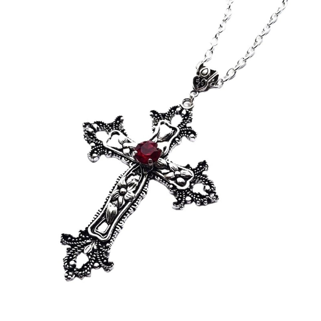 Sofullue Big Cross Pendant Necklace for Women Men Goth Gothic Neck