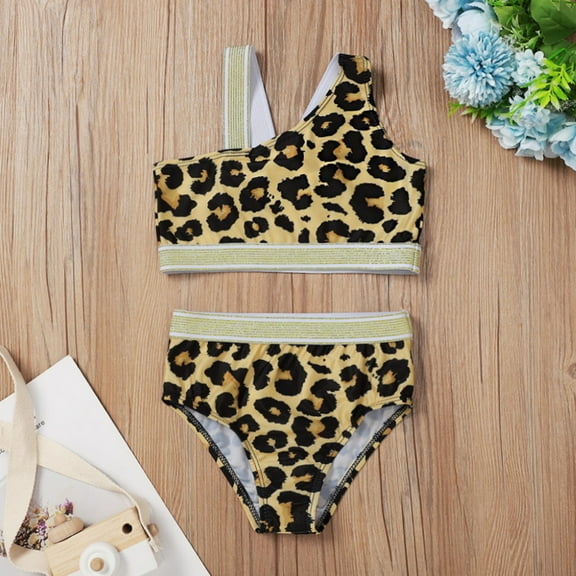 AURIGATE Little Girls Swimsuits Toddler Kid Baby Pineapple Leopard Print Vest Swimwear Two-Piece Swimsuit Set