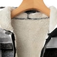 thumbnail image 6 of Womens Cropped Sherpa Fleece Lined Hooded Plaid Jacket Oversized Shacket Winter Warm Zip Up Flannel Coat Outerwear, 6 of 7