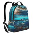thumbnail image 2 of Zufioo Hawaiian Ship Dolphin Print Fashion Large Capacity Backpack, Zippered Multi-compartment Travel Work Campus Lightweight Backpack, Unisex, 2 of 5