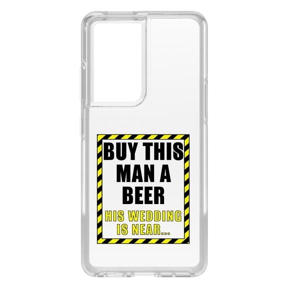 DistinctInk Clear Shockproof Hybrid Case for Galaxy S21 ULTRA 5G (6.8" Screen) - TPU Bumper Acrylic Back Tempered Glass Screen Protector - Buy This Man a Beer His Wedding is Near