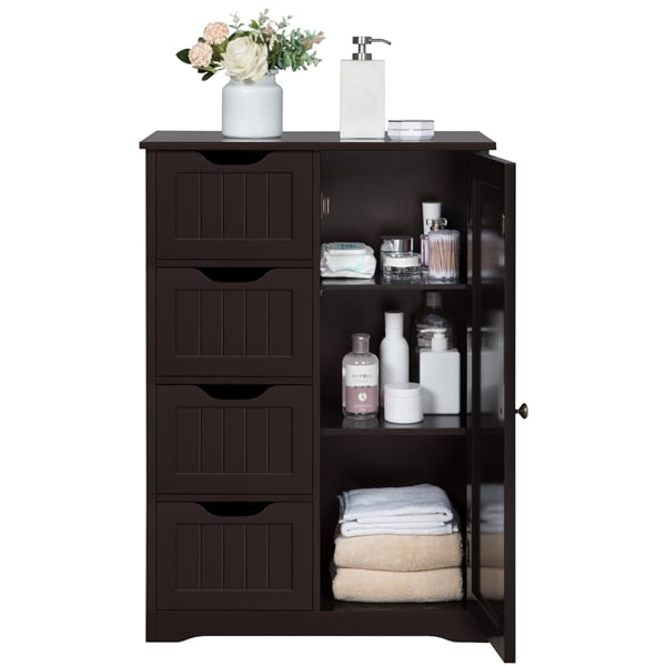 Yaheetech Free-Standing Cabinet Wooden Bathroom Cabinet ...