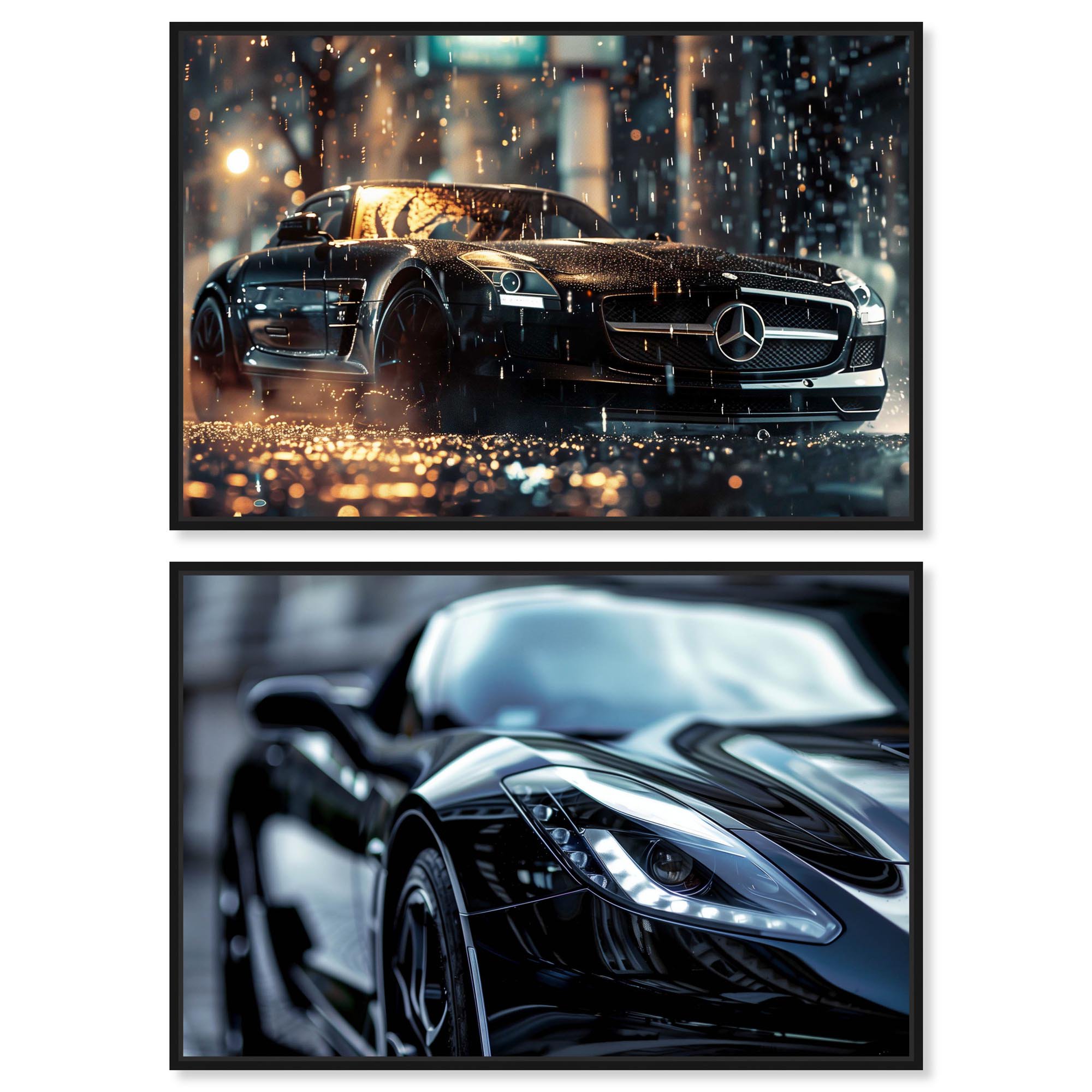 Golden Glam Car Night Duo Canvas Print Glam Wall Art by Art Remedy, Black Frame, 15 x 10