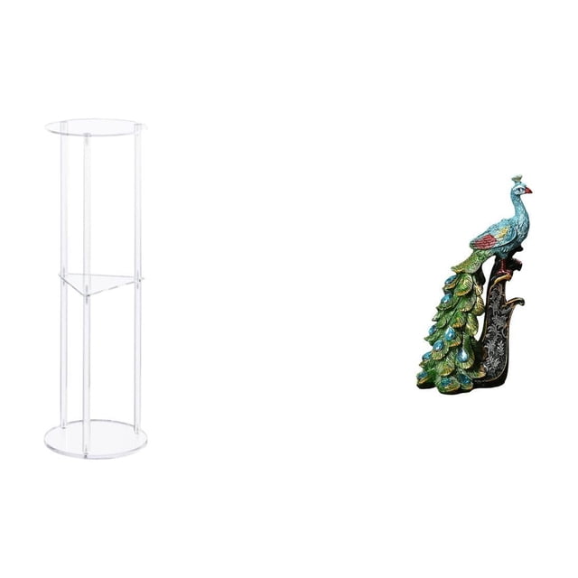 Mesa auxiliar redonda,Mesa auxiliar redonda de acrílico transparente de 3 niveles para sala de estar,Figura de escritorio,Estatua de pavo real en estante,escritorio,decoración del