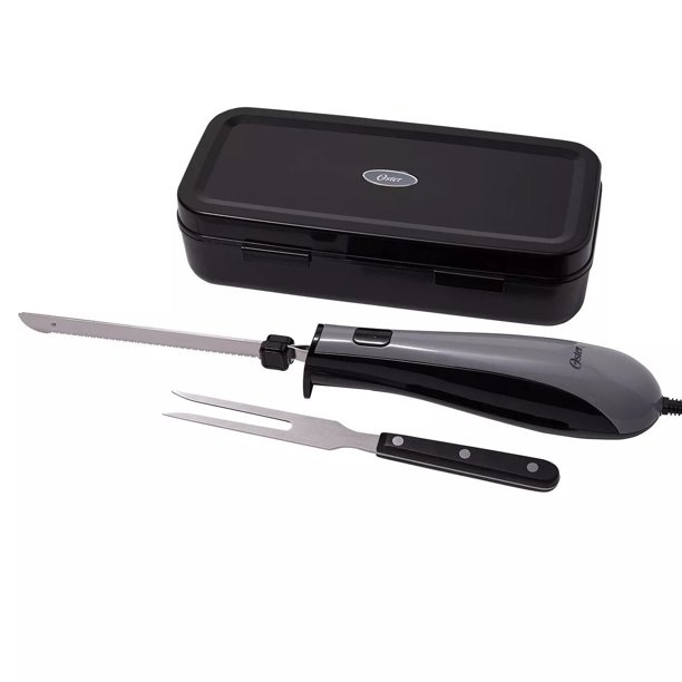 Oster Effortless Control Electric Knife with Carving Fork & Storage Case, Gray