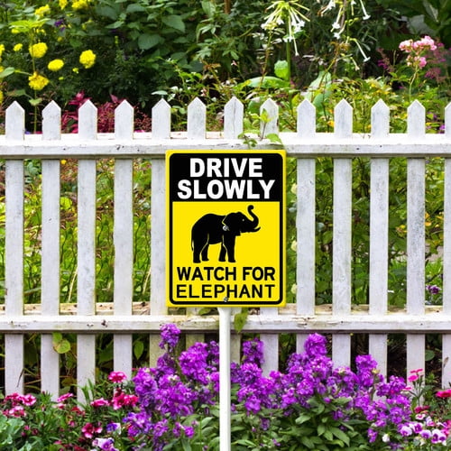 Soliyoahee Drive Slowly Watch For Elephant Yard Sign with Stake 8x12inch Rustproof Aluminum Lawn Decorations Animal Sign for Outdoor Road Street Garden Decor