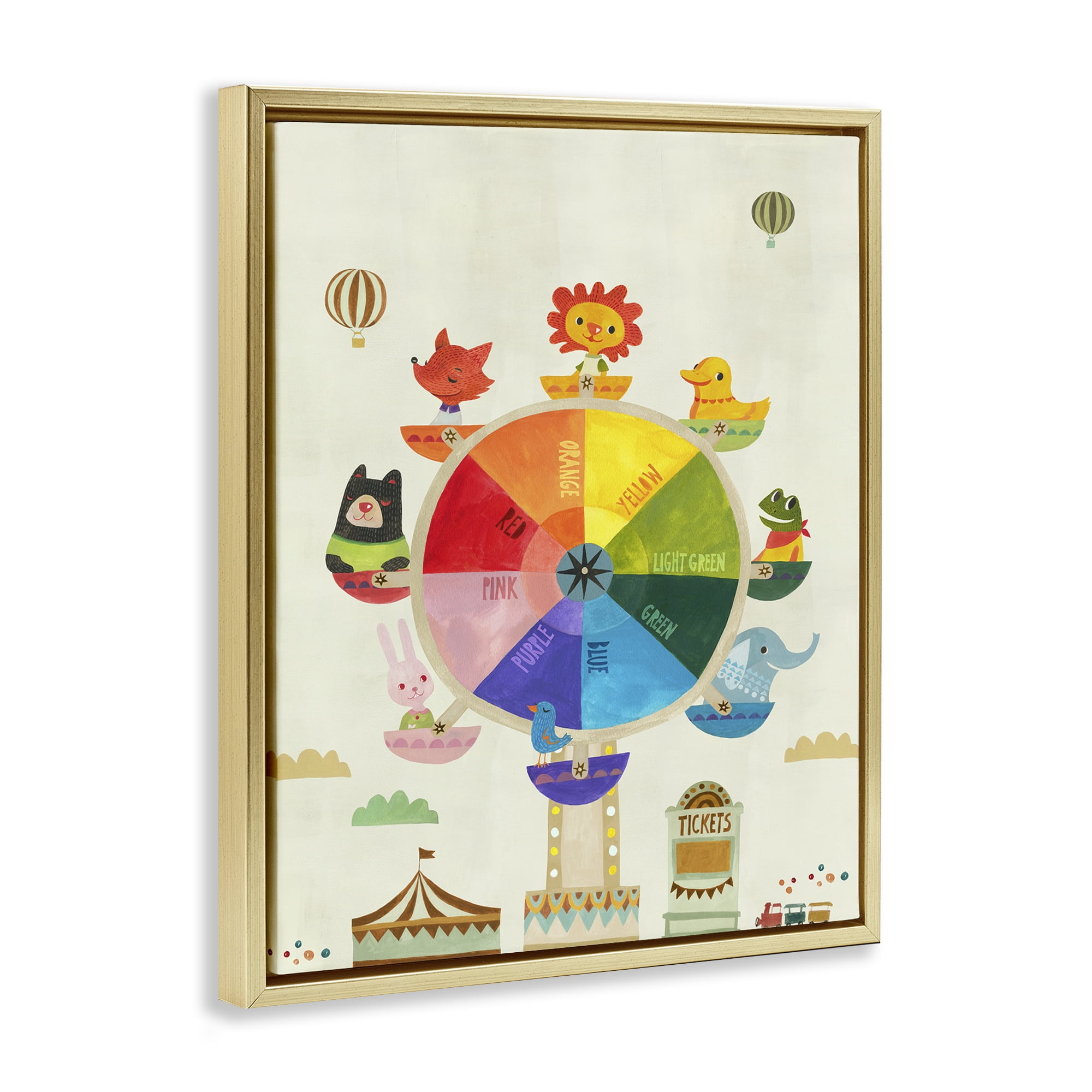 Stupell Industries Educational Hue Ferris Wheel Education Painting Gold Floater Framed Canvas Art Print Wall Art, 17 x 21