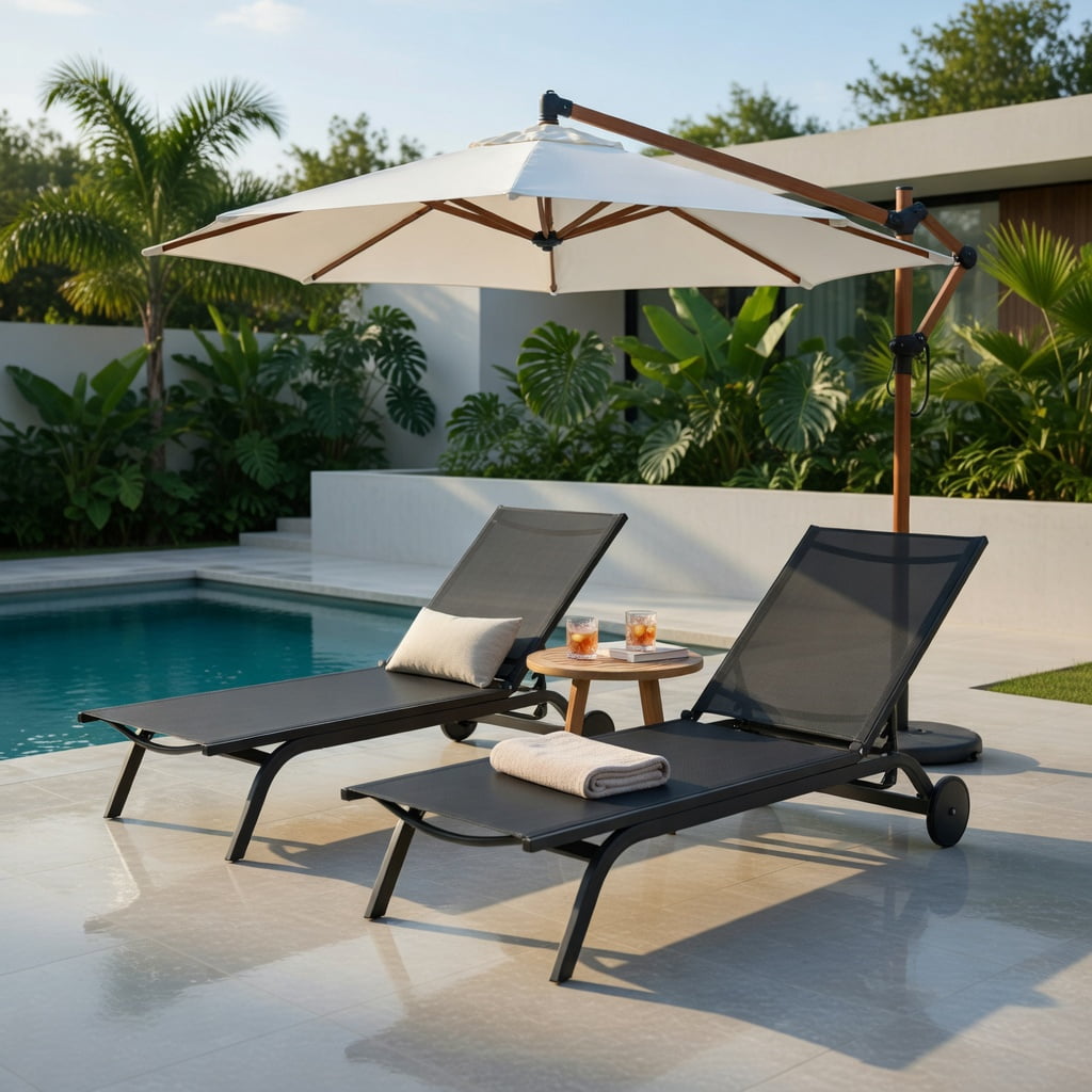 Hommoo 6-Position Adjustable Aluminum Outdoor Recliner Chair, Fabric Patio Lounge Chair for Poolside, Backyard & Balcony, Gray