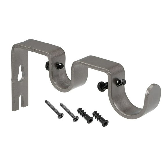 Uxcell Curtain Rod Bracket Iron Double Holder Support Drapery Rod 4.8" x 2.09" x 0.63" Grey