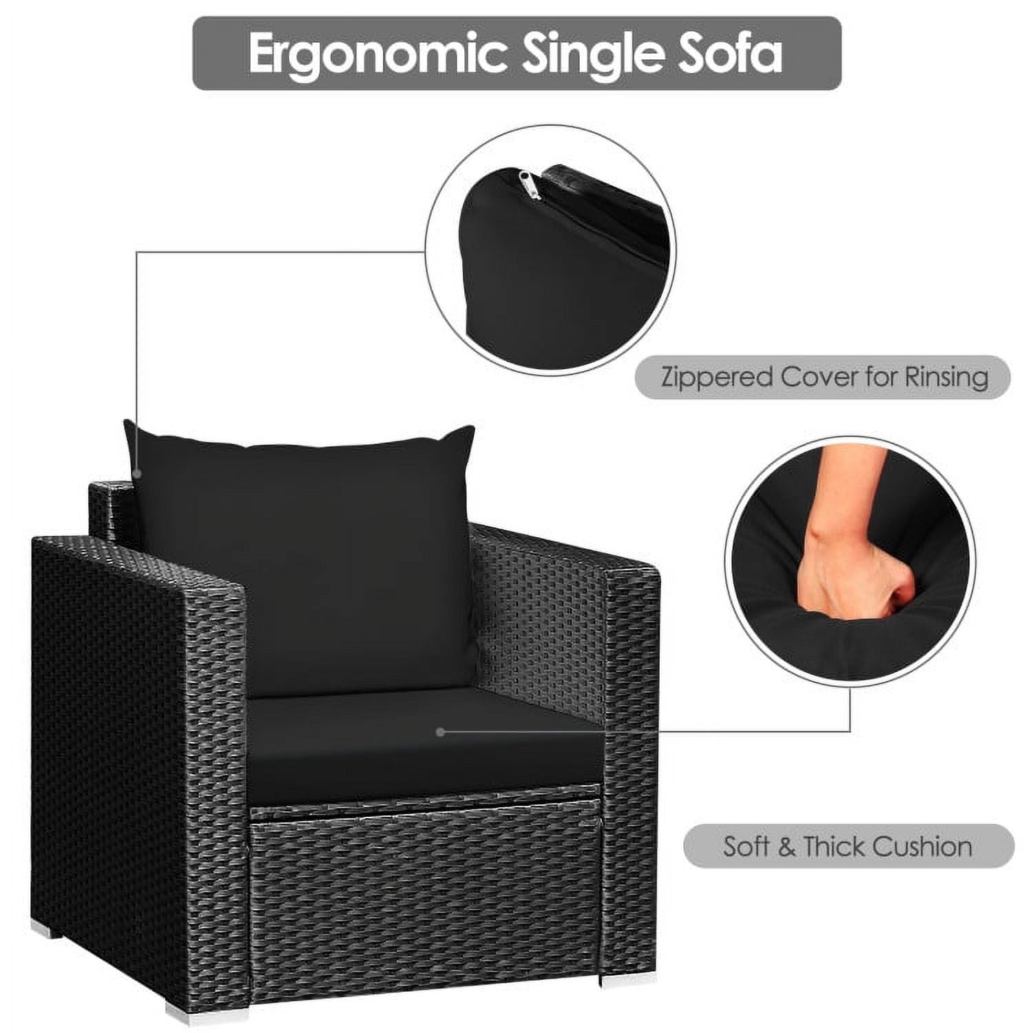 Aimee Lii 3 Pieces Patio Wicker Conversation Set with Cushion, Modern Patio Furniture, Black Aimee Lii 3 Pieces Patio Wicker Conversation Set with Cushion, Modern Patio Furniture, Black