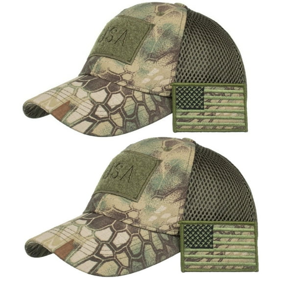 AMERTEER Aosijia 2 Pack Snake Camouflage Camo Baseball Cap with American Flag USA Patch Stitching Tactical Operator Army Military Hat