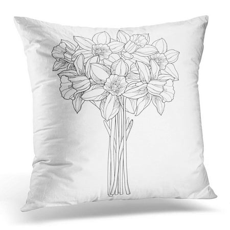 Black Narcissus ARHOME Bouquet with Outline Narcissus Daffodil Flowers in Black White Ornate Floral for Spring Coloring Book Pillow Case Pillow Cover 20x20 inch ()