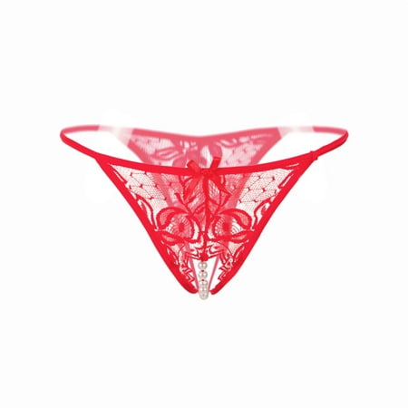 

Lingerie for Women Lace Crotchless Panties Crotch Thong With Pearls Massaging Underwear Women