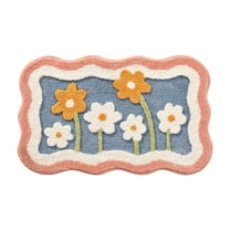 Btomtd 15.74' x 23.62' Thickened Flower Patten Bath Rug Small Space Floor Mat Plush Surface Secure Base Bathroom Carpet Cover, Pink