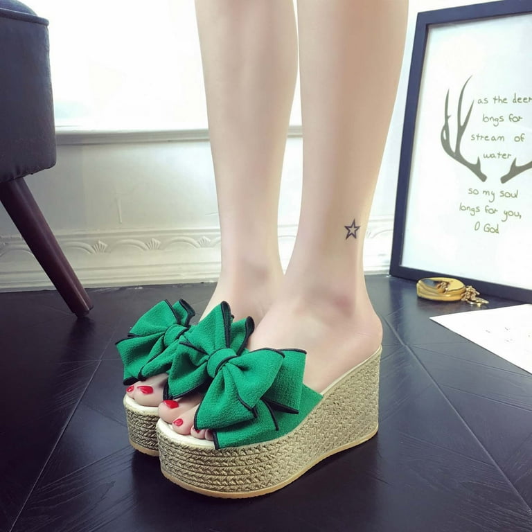 Lilgiuy Womens Bowknot Platform Wedge Sandals Slip on Espadrilles Slide  Sandals for Women Summer Beach Casual Comfortable Dress Heels Shoes for  Party Club Birthday(Green,7.5) - Walmart.com