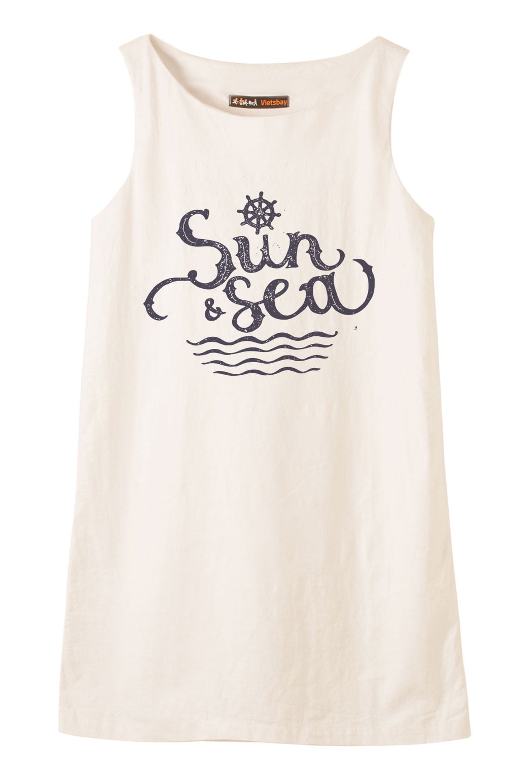 Sun & Sea Printed Vintage 100% Cotton Linen Mini Shift Dress
