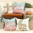 thumbnail image 3 of Happy Easter Pillow Covers 18x18 Inch Set of 4, Floral Cross He is Risen Rabbit Bunny Carrot Striped Farmhouse Decorative Throw Pillowcases for Home Sofa Couch Decoration G495-18, 3 of 6