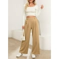 thumbnail image 5 of Eytino Women's Wide Leg Pants Elastic High Waisted Waffle Knit Casual Palazzo Pants Trousers with Pockets Tan L, 5 of 8