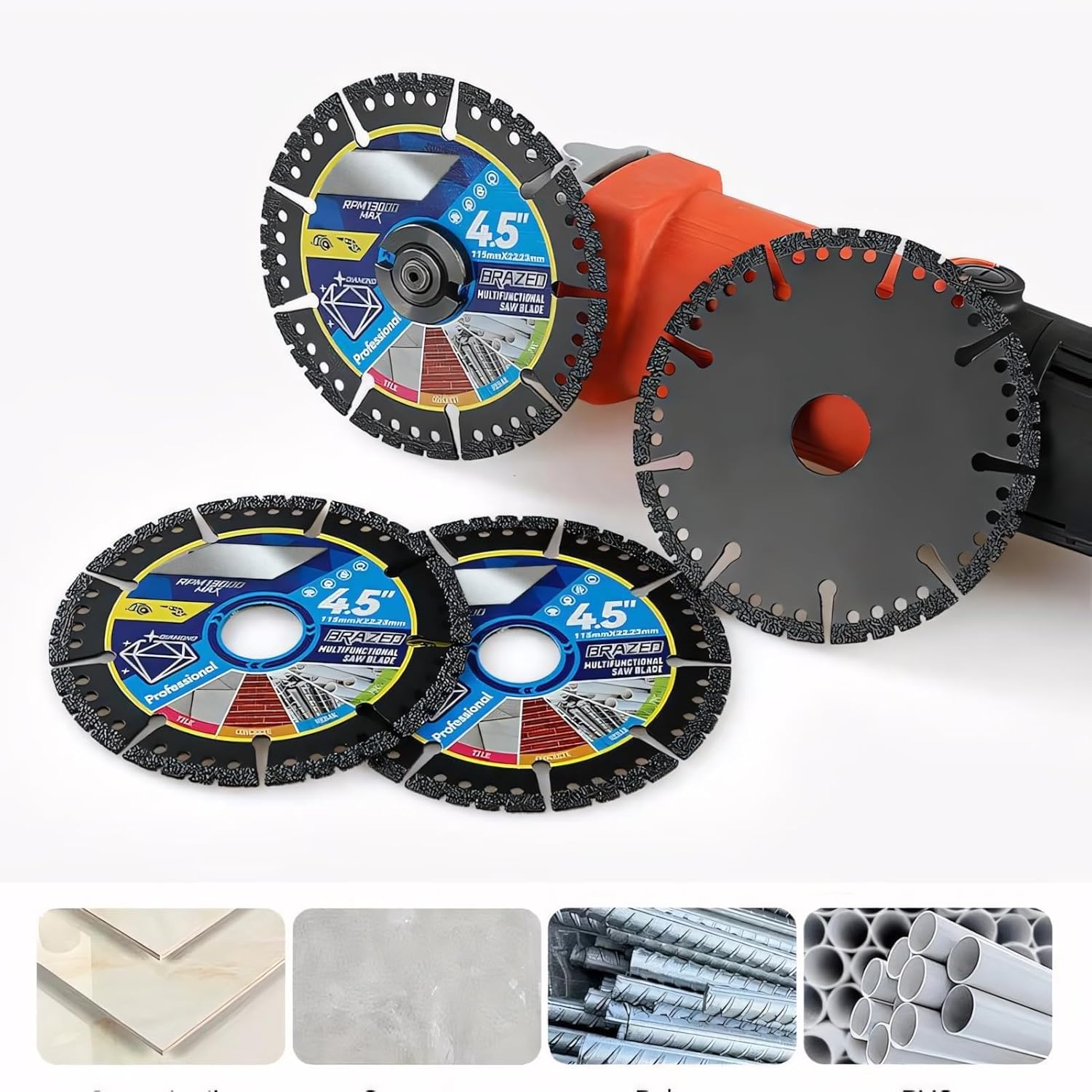 Diamond Multi-Purpose Saw Blades, Versatile 4.5" Durable Cutting Wheels with RPM Speed Guide, Durable Compound Saw Blade Dry Wet for Precise Cutting Control, for Cutting Marble Quartz Stone(2pc)