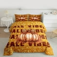 thumbnail image 2 of jejeloiu Autumn Pumpkin Maple Queen Comforter Set,Fall Vibes Bedding Sets,Gold Glitter Print Bedding Comforter Set For Girl Boys,Microfiber Bedroom Decor Reversible,3 Pieces, 2 of 8