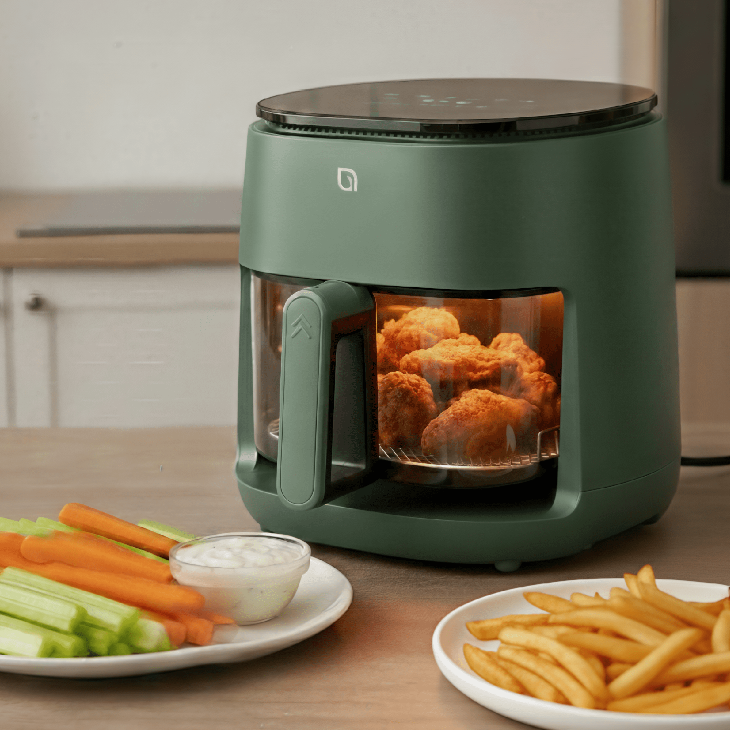 Willow Kitchen 5Qt Glass Air Fryer, Forest Moss Green – Non-Toxic Digital Air Fryer, Precision Touch Screen, 5 Cooking Presets, Keep Warm Function, Even Crisp Tech, 1500W Small Air Fryer