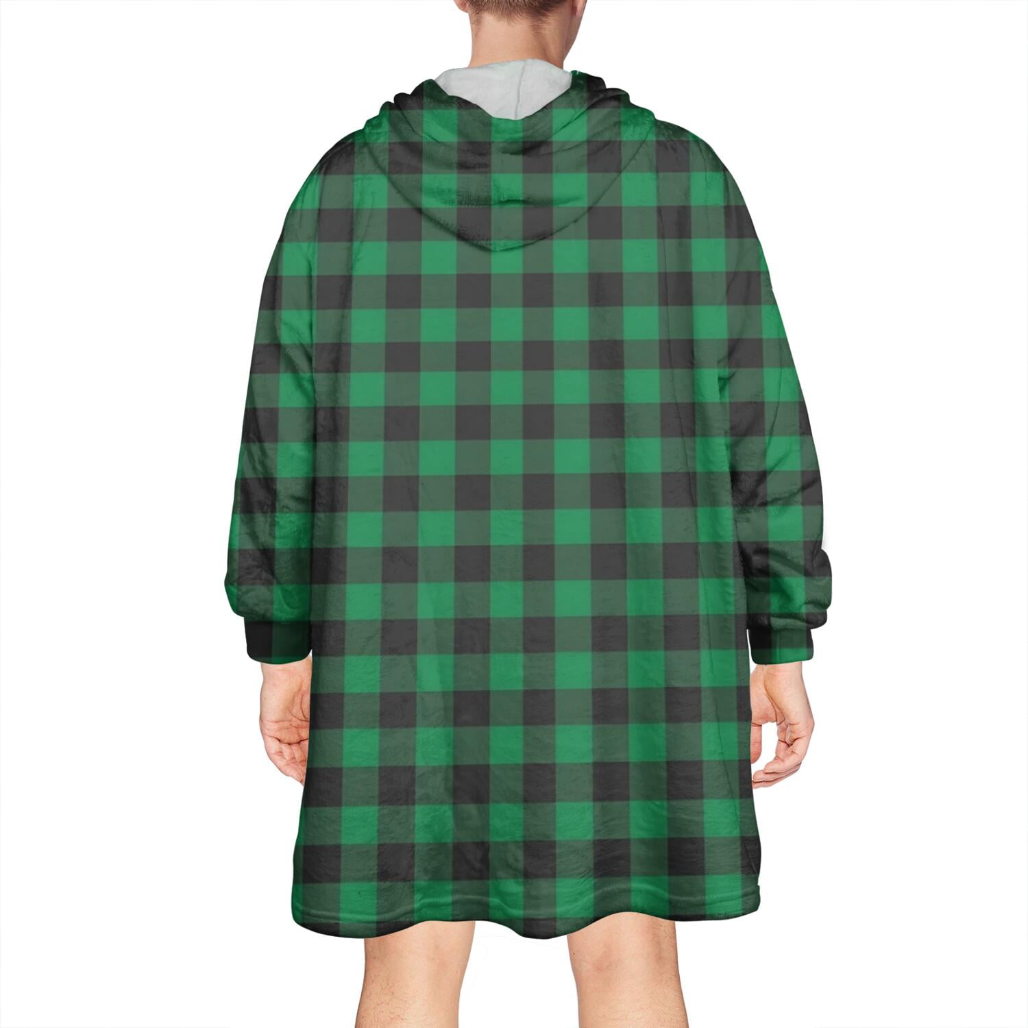 Green Black Checkerboard Checkered Pattern Wearable Oversized Blanket,Wearable Blanket Hoodie for Adults,Cozy Hooded Blankets with Super Pockets,Super Warm Fuzzy Pullover for Women & Men