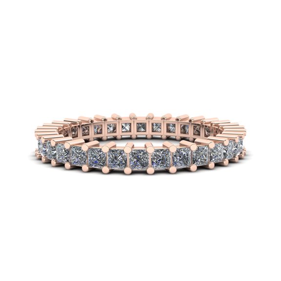 Natural 1.25Ct Princess Cut Diamond Shared Prong Women's Anniversary Wedding Eternity Band Ring Solid 14k Rose Gold H SI2