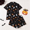 thumbnail image 4 of XAOFW Halloween Girls Pajamas Sets Short Sleeve Lapel Cartoon Print Shirts And Shorts Two Piece Sleepwear Loungewear Sets Breathable Homewear 3-4 Years, 4 of 9