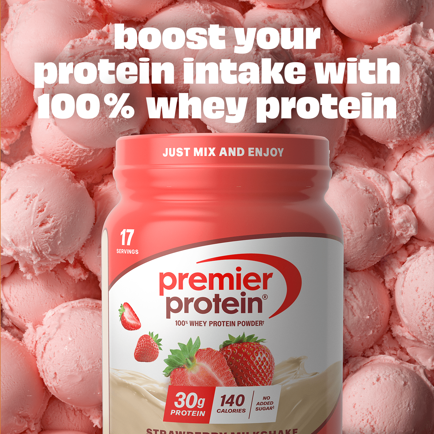 Premier Protein 100% Whey Protein Powder, Strawberry Milkshake
