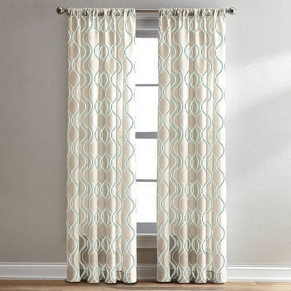 CHF Morocco Poletop Curtain, Geometric 50"x 84", Aqua, Adult