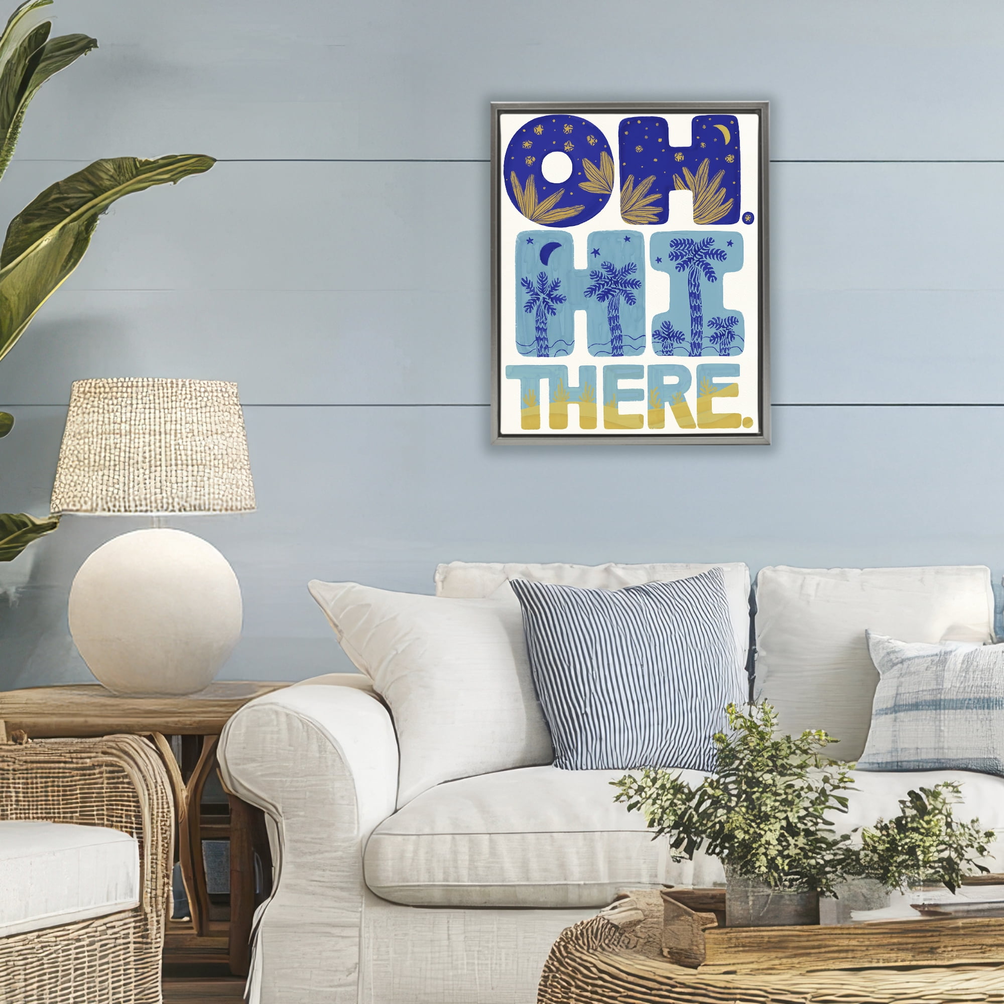 Stupell Industries Oh Hi There Tropical Gray Framed Floater Canvas Wall Art, design by Connie Summers